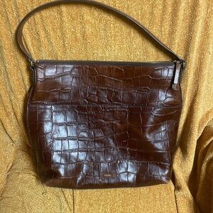 Large Vintage Fossil Tech Croc Embossed Leather Tote Shoulder Bag